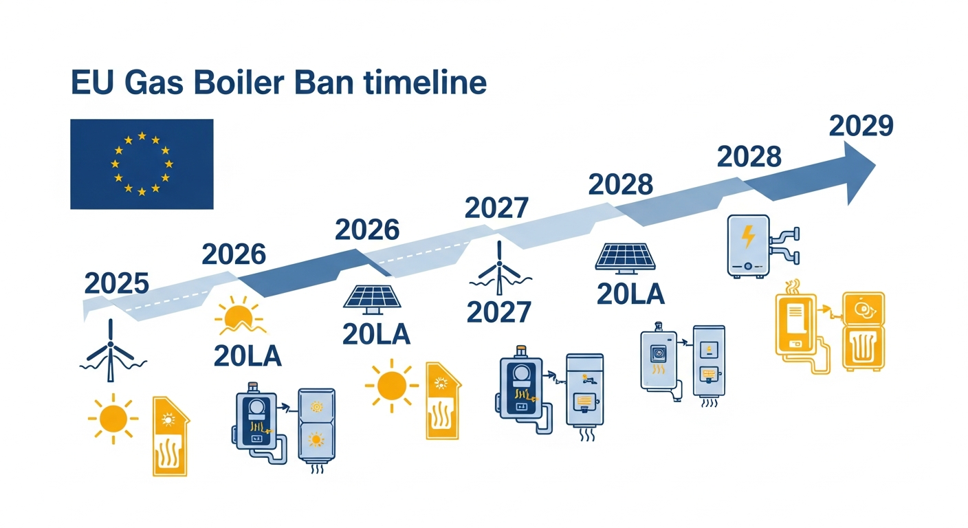 EU gas boiler ban timeline 2025-2050 - energy transition infographic